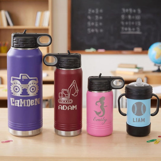 Personalized Kids Water Bottle, Custom Laser Engraved Stainless Steel Tumbler, Christmas Gift for Kids