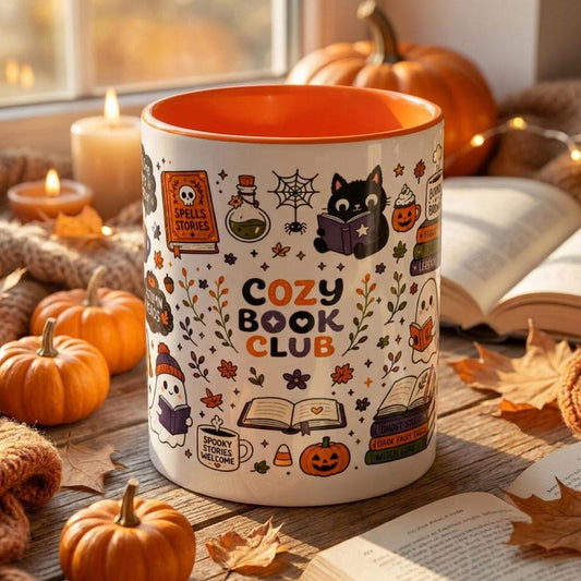 Cozy Book Club Halloween Mug, Bookish Halloween Coffee Cup, Reader Gift Mug, Just One More Chapter Mug, Spooky Book Lover Gift