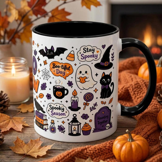 Boo Crew Mug, Cute Halloween Coffee Mug, Spooky Ghost Mug, Black Cat Mug, Ghost Coffee Cup, Fall Mug, Halloween Gift for Her