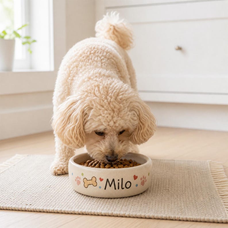 Personalized Ceramic Dog Bowl, Custom Pet Food Dish, Handmade Pottery, Custom Size Color