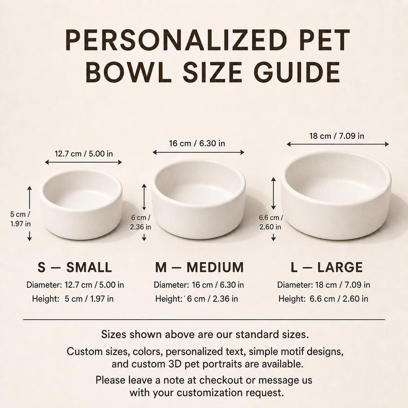 Personalized Ceramic Dog Bowl, Custom Pet Food Dish, Handmade Pottery, Custom Size Color