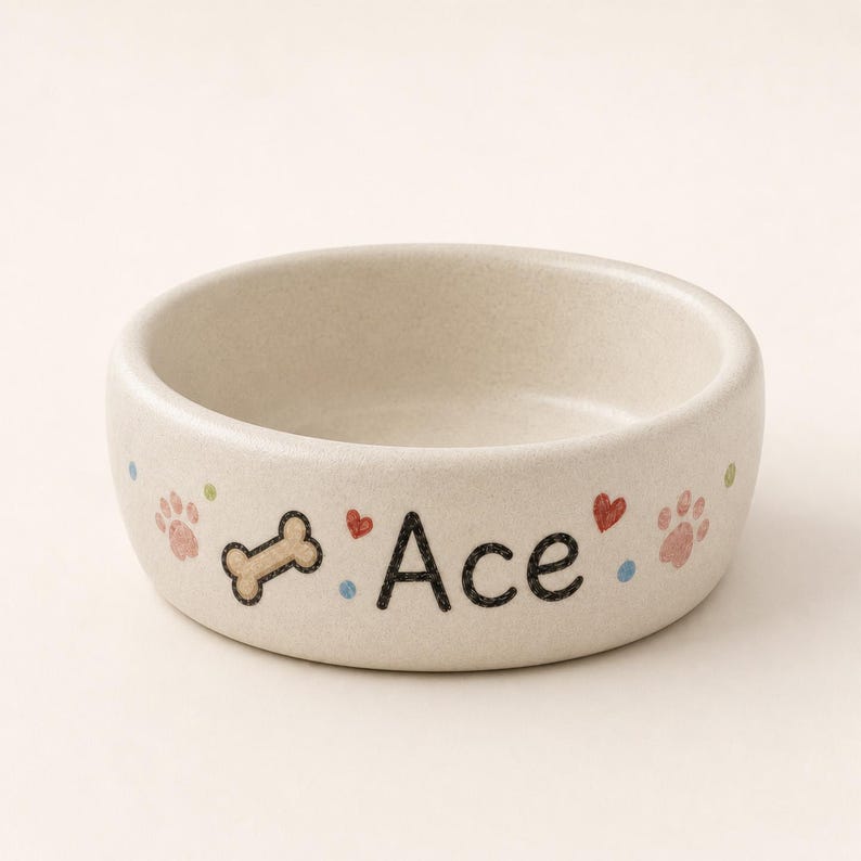 Personalized Ceramic Dog Bowl, Custom Pet Food Dish, Handmade Pottery, Custom Size Color