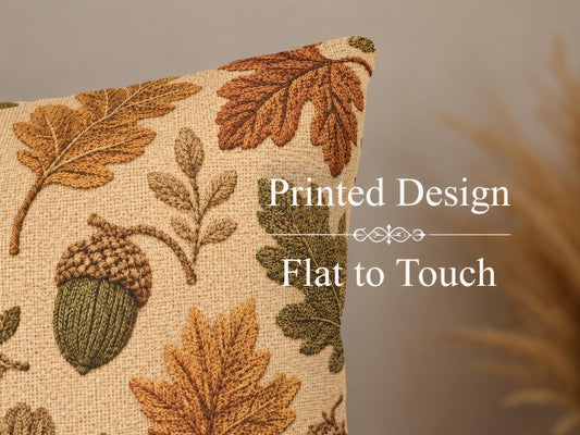 Faux Woven Fall Acorn Leaves Pillow Cover, Cozy Autumn Cushion Case, Neutral Thanksgiving Decor, Rustic Cottagecore Throw Pillowcase Gift