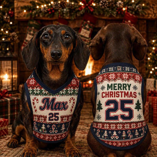 Custom Christmas Dog Jersey, Personalized Dog Shirt with Name Number, Ugly Xmas Dog Sweater, Pet Holiday Outfit, Christmas Dog Clothes, Gift