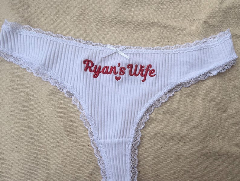 Embroidered Bridal Thong, Personalized Bride Lingerie, Custom Name Underwear, Bachelorette Gift, Wedding Gift for Her