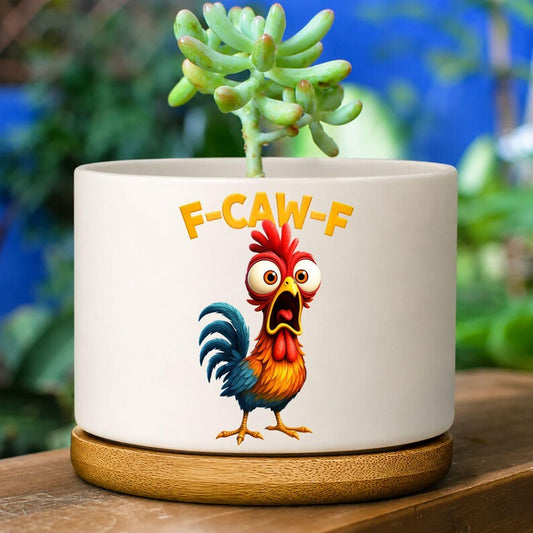 Funny F-Caw-F Chicken Plant Pot, Chicken Meme Farm Pot Humorous, Rooster Humor Gift For Friend, Coworker, Chicken Lover Farmer Gag Gift