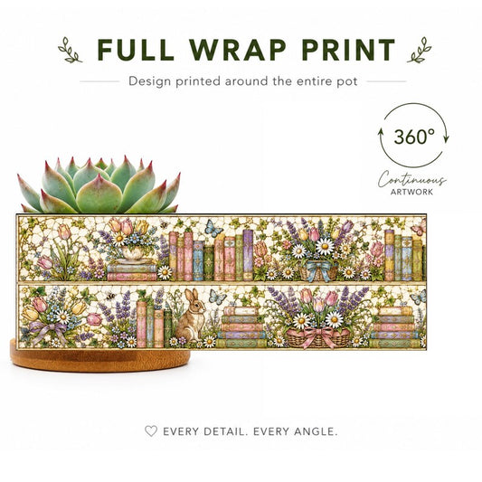 Spring Bunny Floral Bookshelf Plant Pot, Unique Librarian Gift, Book Lover Gift, Gift for Reader, Gifts for Teachers, Book Club Gift