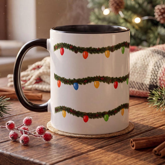 Christmas Lights Mug, Garland Coffee Mug, Holiday Lights Accent Mug, Cute Christmas Cup, Festive Winter Mug, Simple Christmas Gift Mug