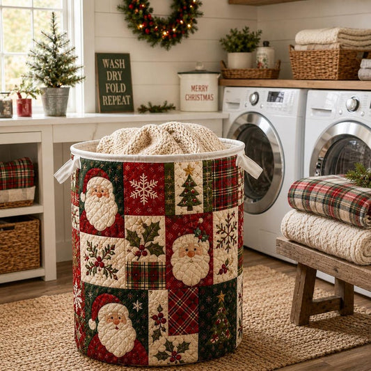 Christmas Quilted Laundry Basket, Christmas Hamper, Holiday Storage Basket, Xmas Laundry Room Decor, Blanket Organizer, Rustic Xmas Decor