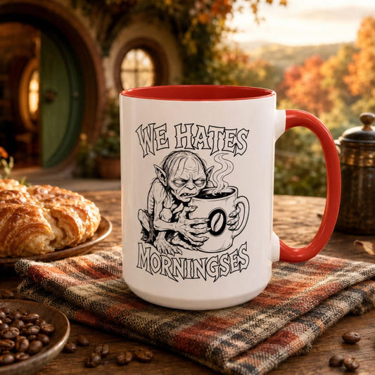 LOTR Coffee Mug, Gollum We Hates Morningses , Hobbitcore Fantasy Nerdy Gift (11, 15oz)
