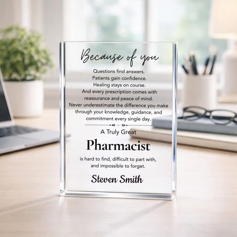 Pharmacist Gift Acrylic Plaque, Personalized Pharmacy Appreciation Gift, Pharm D Graduation Gift, Retirement Gift, Thank You Coworker Gift