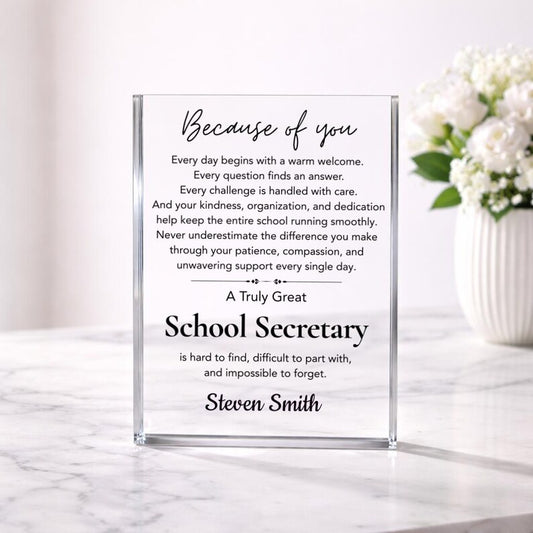 School Secretary Gift Acrylic Plaque, Personalized School Secretary Appreciation Gift, Retirement Gift, Thank You Coworker Gift, Staff Gift