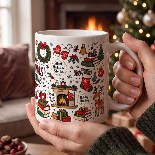 Christmas Book Club Mug, Cozy Reading Mug, Bookworm Christmas Gift, Book Lover Coffee Mug, Holiday Reading Mug, Cozy Winter Book Mug