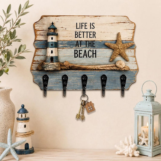 Coastal Key Holder, Lighthouse Wall Decor, Beach House Entryway, Nautical Home Gift