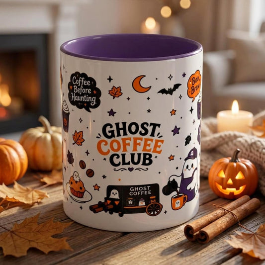 Ghost Coffee Club Mug, Halloween Coffee Mug, Cute Ghost Mug, Spooky Coffee Lover Gift, Fall Mug, Black Cat Mug, Boo Brew Cup