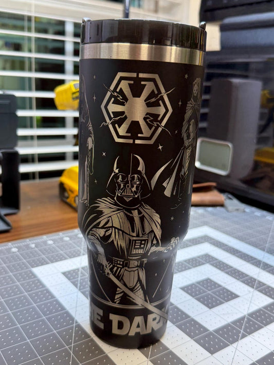 Dark Side Inspired 40 oz Engraved Travel Tumbler | Laser Engraved Stainless Steel Mug with Handle | Sci-Fi Fan Gift
