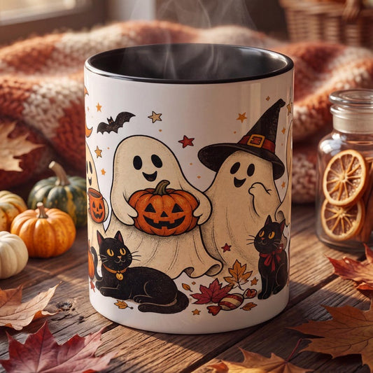 Cute Ghost Halloween Mug, Vintage Ghost Coffee Mug, Black Cat Halloween Mug, Cozy Fall Mug, Pumpkin Ghost Cup, Spooky Cute Mug Gift
