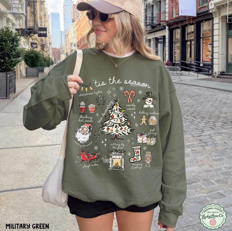 Tis the Season Christmas Sweatshirt, Retro Holiday Shirt, Christmas Tree Shirt, Santa Sweatshirt, Womens Christmas Gift, Festive Sweater