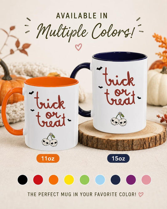 Spooky Bat Halloween Coffee Mug, Witchy Script Accent Cup (11oz or 15oz)