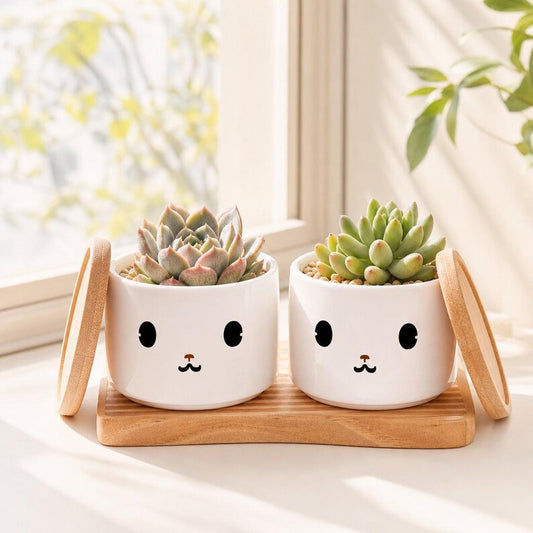 Kawaii Face Ceramic Plant Pot, Cute Funny Face Planter, Minimalist Succulent Pot, Playful Home Decor, Gift for Plant Lovers