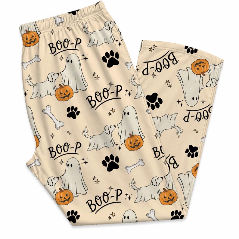 Boo-P Ghost Dog Pajama Pants, Funny Halloween Dog Pajamas, Spooky Ghost Puppy Lounge Pants, Dog Mom Halloween Gift, Cozy Fall PJs