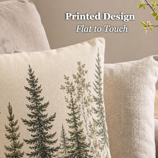 Forest Pillow Cover, Evergreen Tree Throw Pillowcase, Rustic Woodland Cabin Decor, Neutral Cottagecore Pine Tree Cushion Case Gift for Home