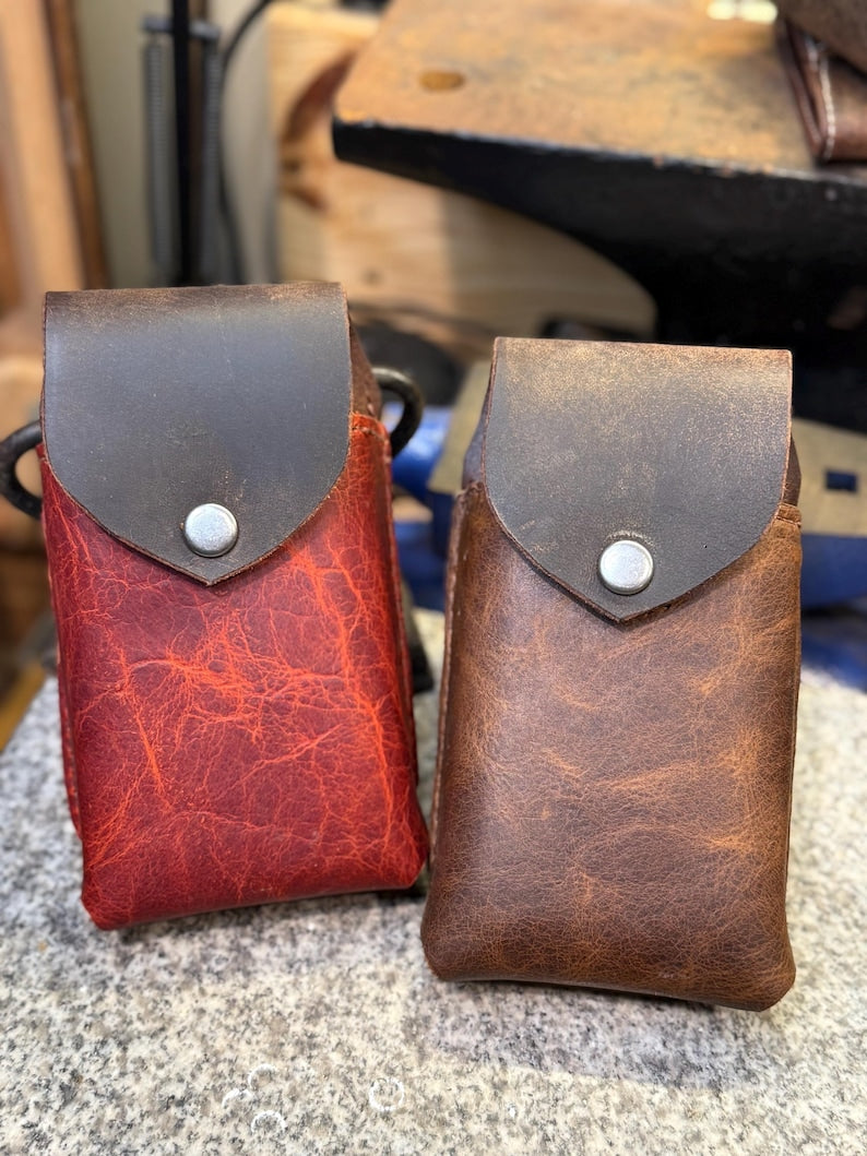 Handmade Leather Phone Case for Belt, Full Grain American Bison Holster, Made in USA