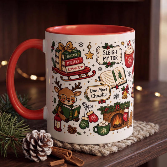 Sleigh My TBR Mug, Funny Bookworm Christmas Mug, Winter TBR Reading Mug, Cute Book Lover Gift, Holiday Reading Goals Mug, Bookish Gift