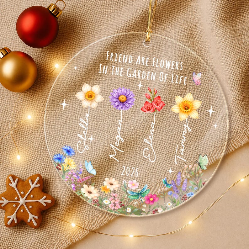 Personalized Friend Glass Ornament, Wildflower Friendship Keepsake