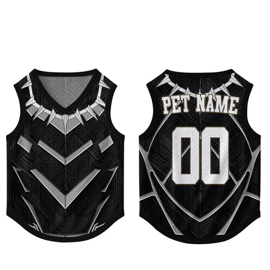 Custom Pet Superhero Jersey, Personalized Outfit for Dogs Cats, Inspired Black Panther Pet Mess Jersey Name Number Sportswear Pet Jersey