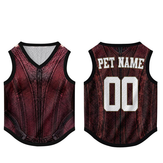Custom Pet Superhero Jersey, Personalized Outfit for Dogs Cats, Inspired Scarlet Witch Pet Mess Jersey Name Number Sportswear Pet Jersey