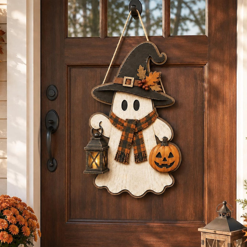 Ghost Halloween Wood Sign, Cute Wooden Ghost Decor, Rustic Fall Shelf Sitter, Farmhouse Halloween Table Decor, Spooky Autumn Gift