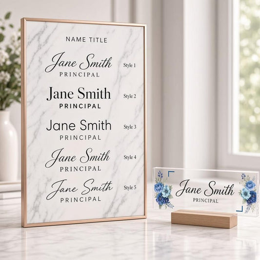 Custom Acrylic Desk Sign, Desk Name Plaque, Floral Name Plaque, Custom Teacher Gift, Custom Name Sign, New Job Gift