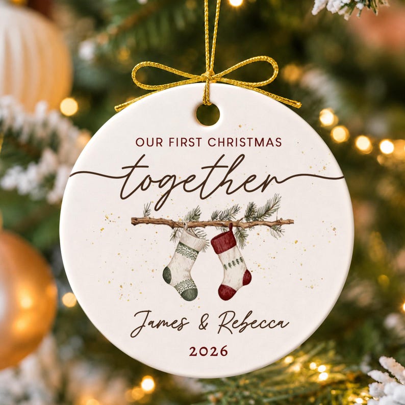 First Christmas Together Ornament, Custom Couple Names Stocking Keepsake