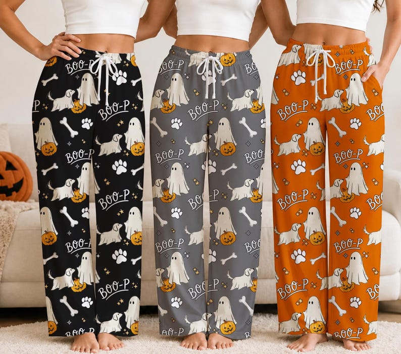 Boo-P Ghost Dog Pajama Pants, Funny Halloween Dog Pajamas, Spooky Ghost Puppy Lounge Pants, Dog Mom Halloween Gift, Cozy Fall PJs