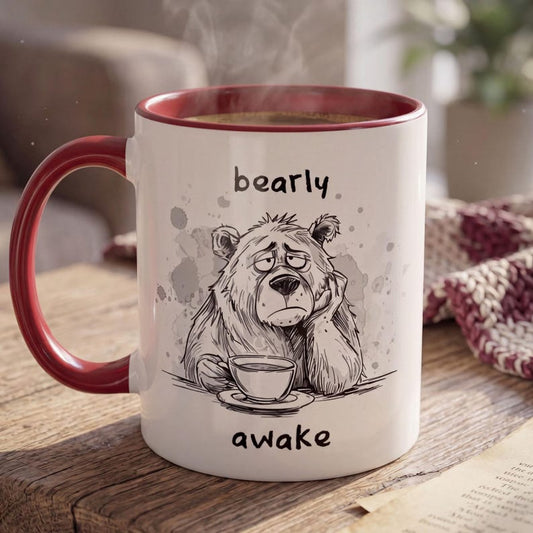Bearly Awake Mug, Funny Sleepy Bear Coffee Mug, Not a Morning Person Gift, Cute Tired Bear Mug, Sarcastic Coffee Lover Gift