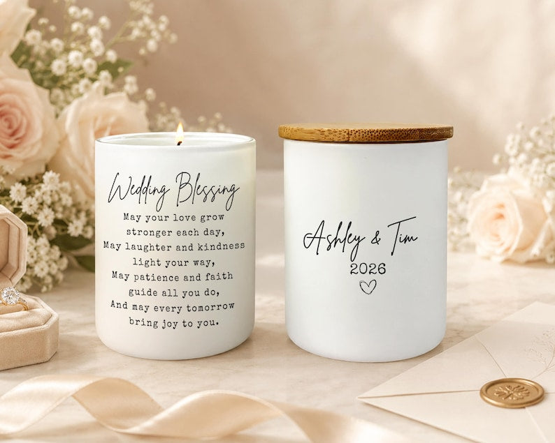 Wedding Blessing Candle Personalized Wedding Gift for Couple 2026, Newlywed Gifts with Names, Christian Marriage Keepsake, Bridal Shower