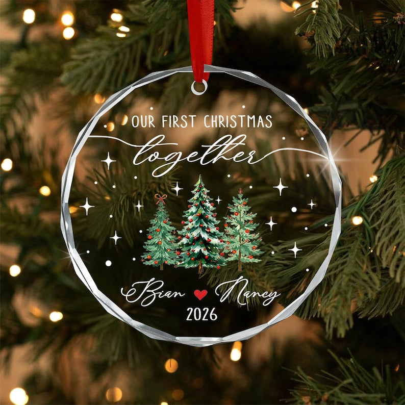 Personalized Our First Christmas Together Keepsake, Custom Couple Name Xmas Tree Glass Ornament