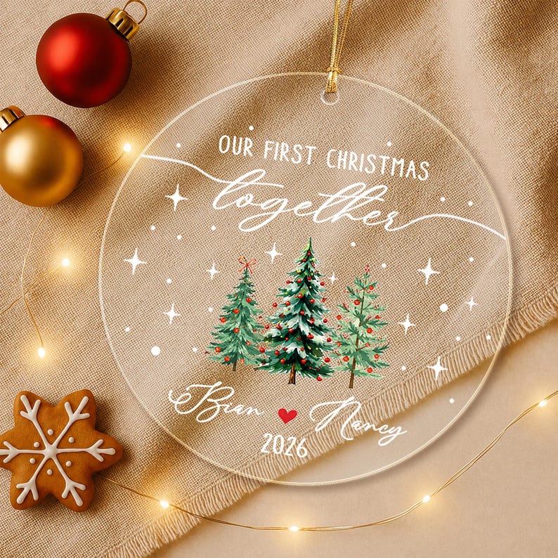Personalized Our First Christmas Together Keepsake, Custom Couple Name Xmas Tree Glass Ornament