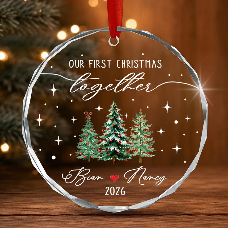 Personalized Our First Christmas Together Keepsake, Custom Couple Name Xmas Tree Glass Ornament