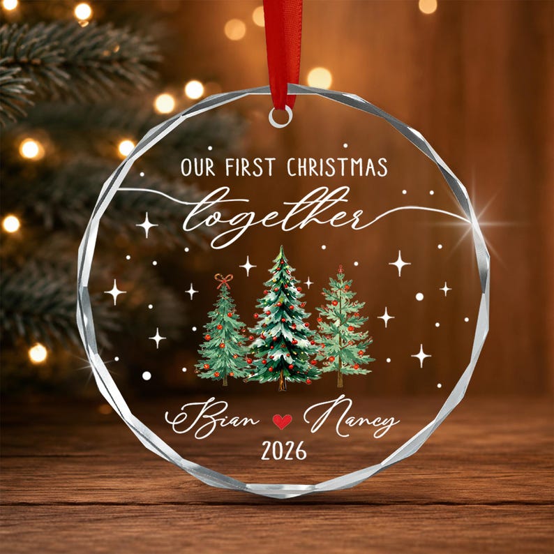 Personalized Our First Christmas Together Keepsake, Custom Couple Name Xmas Tree Glass Ornament