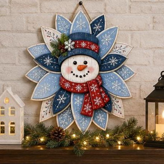 Snowman Christmas Door Hanger, Winter Snowflake Wooden Sign, Rustic Holiday Front Door Decor, Farmhouse Christmas Gift, Winter Decor