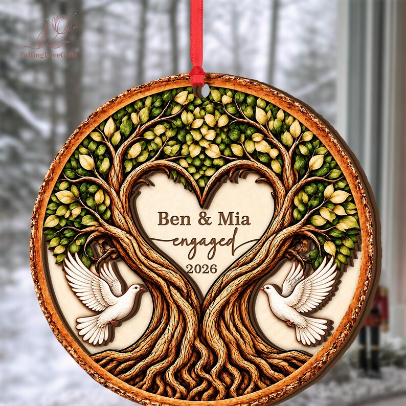 Personalized Engaged 2Layer Wooden Ornament, Engagement Ornament, Engagement Gifts, Wedding Ornament, Newlywed Gifts, Couple Engaged Gift