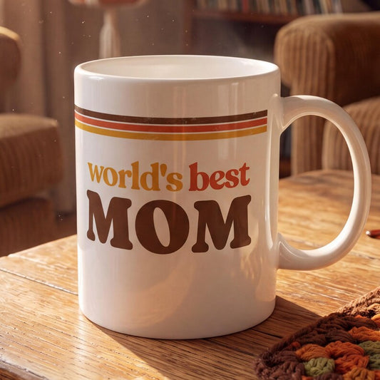 World's Best Mom Mug, Retro Coffee Mug, Mother's Day Gift, Vintage Stripe Mug, Funny Mom Gift, Mom Birthday Gift Mug