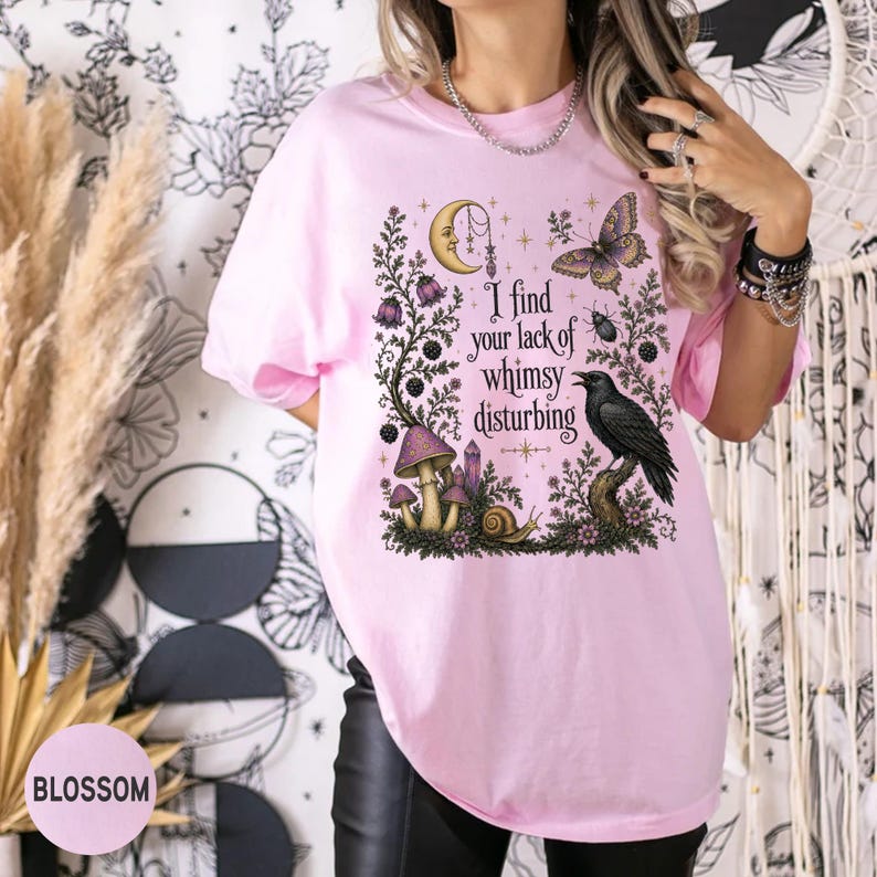 Comfort Colors Lack of Whimsy Crow Shirt, Witchy Autumn Tee, Celestial Moth Halloween Gift Women