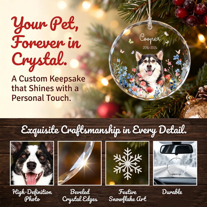 Custom Pet Ornament, Pet Photo Ornament, Cat Ornmant, Dog Ornament, Memorial Gifts Dog Mom Gift, Christmas Gifts for Pet, Pet Portrait Gifts