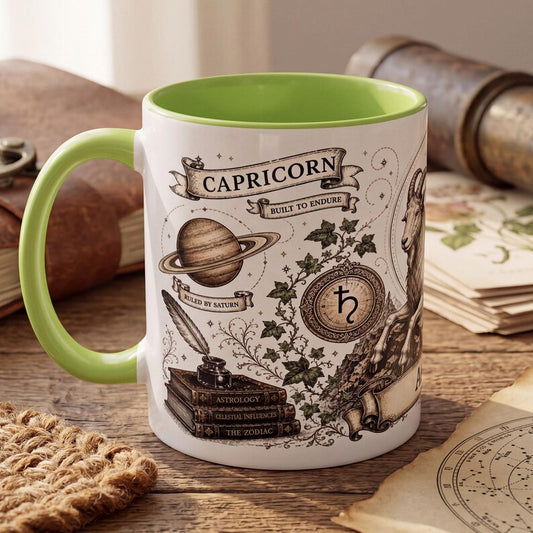 Personalized Capricorn Zodiac Mug, Custom Name Astrology Mug, Capricorn Birthday Gift, Vintage Zodiac Coffee Mug, Custom Sign Mug