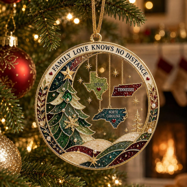 Long Distance Family Acrylic Ornament, Personalized State Christmas Keepsake, Family Across States Gift, Custom Holiday Ornament