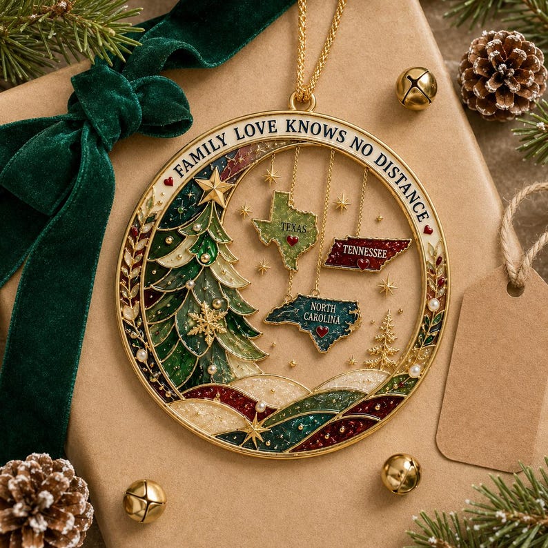 Long Distance Family Acrylic Ornament, Personalized State Christmas Keepsake, Family Across States Gift, Custom Holiday Ornament