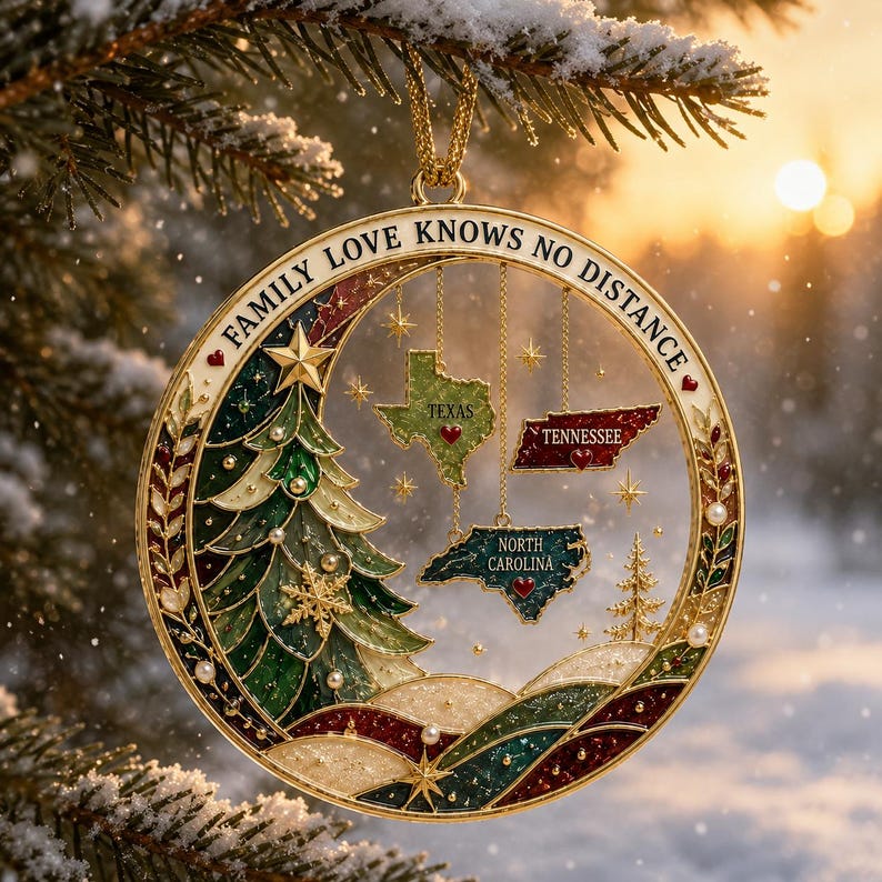 Long Distance Family Acrylic Ornament, Personalized State Christmas Keepsake, Family Across States Gift, Custom Holiday Ornament